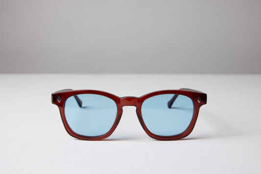 NEW YORK EYERISH, Castlerock. Garnet Red Frame with Baby Blue Lenses