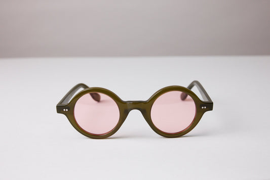 NEW YORK EYERISH, Greystones. Green Frame with Pink Lenses